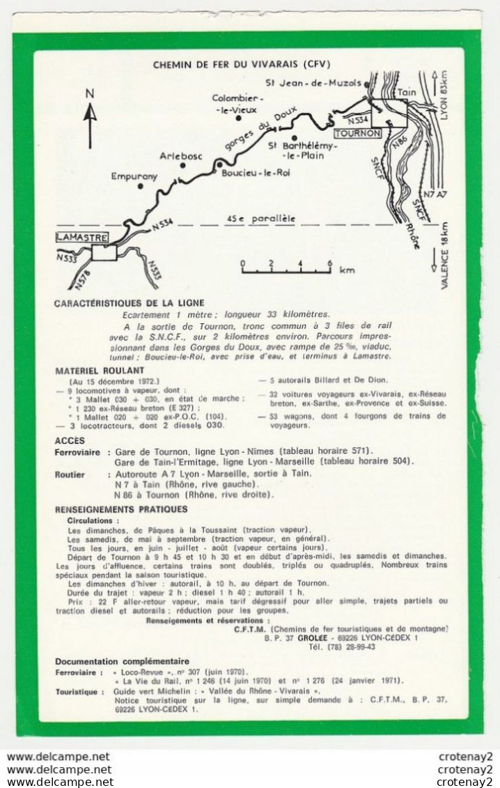 TRAIN Tramway Tram Ligne CFV TOURNON LAMASTRE Chemin De Fer Du Vivarais Voie Métrique Fiche Descriptive & Plan Au Dos - Europa