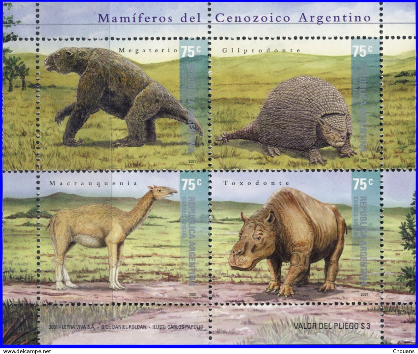 Argentine 2001. ~ YT 2228 à 2231** - Faune Préhistorique Dd Cénozoïque - Neufs