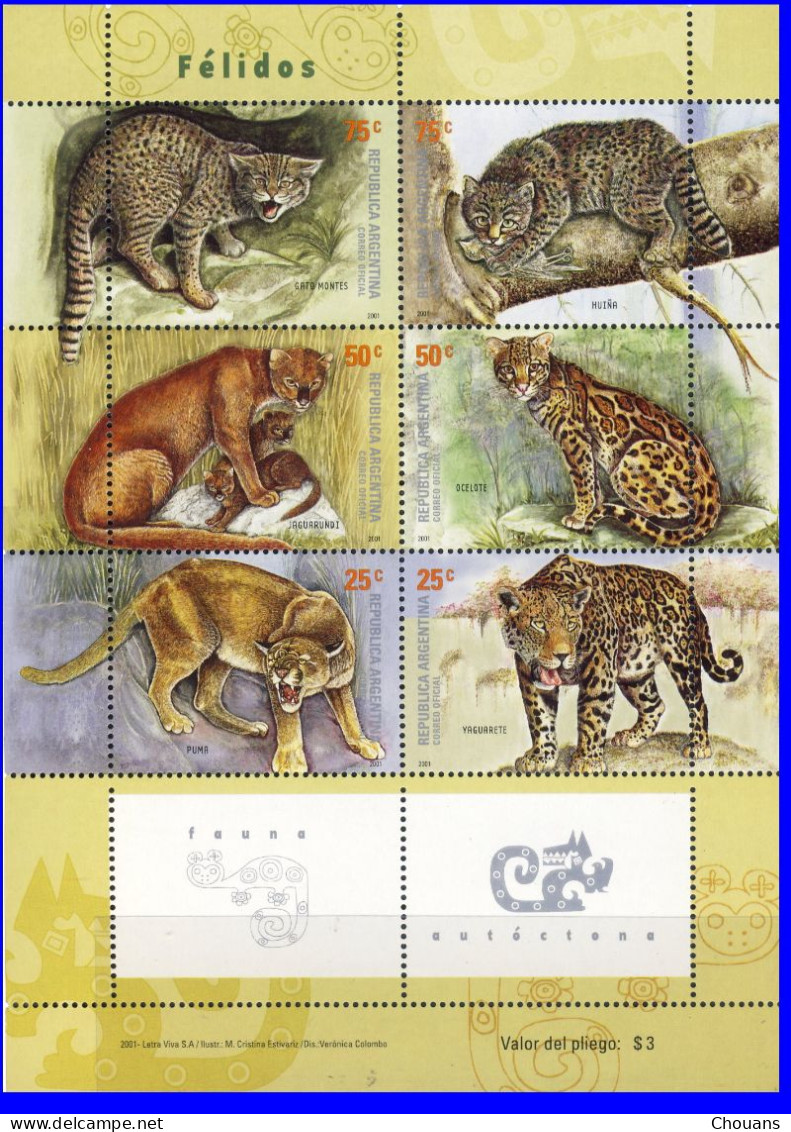 Argentine 2001. ~ YT 2253 à 2258** - Faune. Félins - Unused Stamps