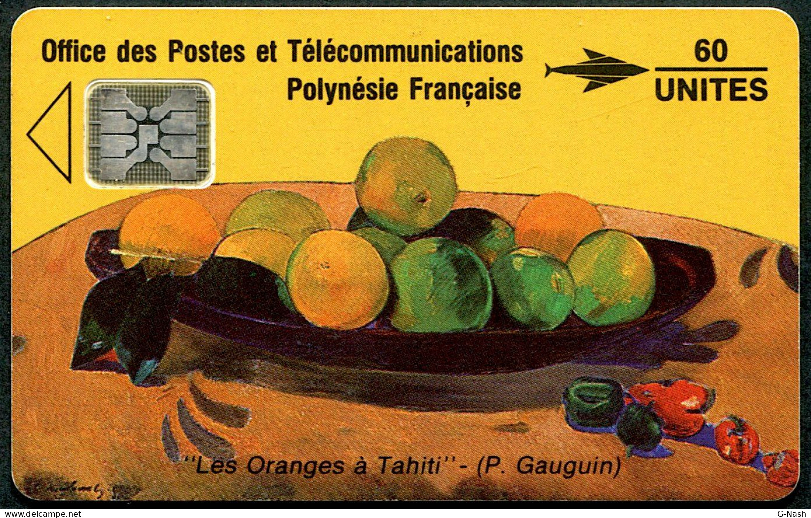 Polynésie Française - PF5Aa - 60u 10/91 SC4an D6 - Gauguin Les Oranges - N° Embouti - French Polynesia