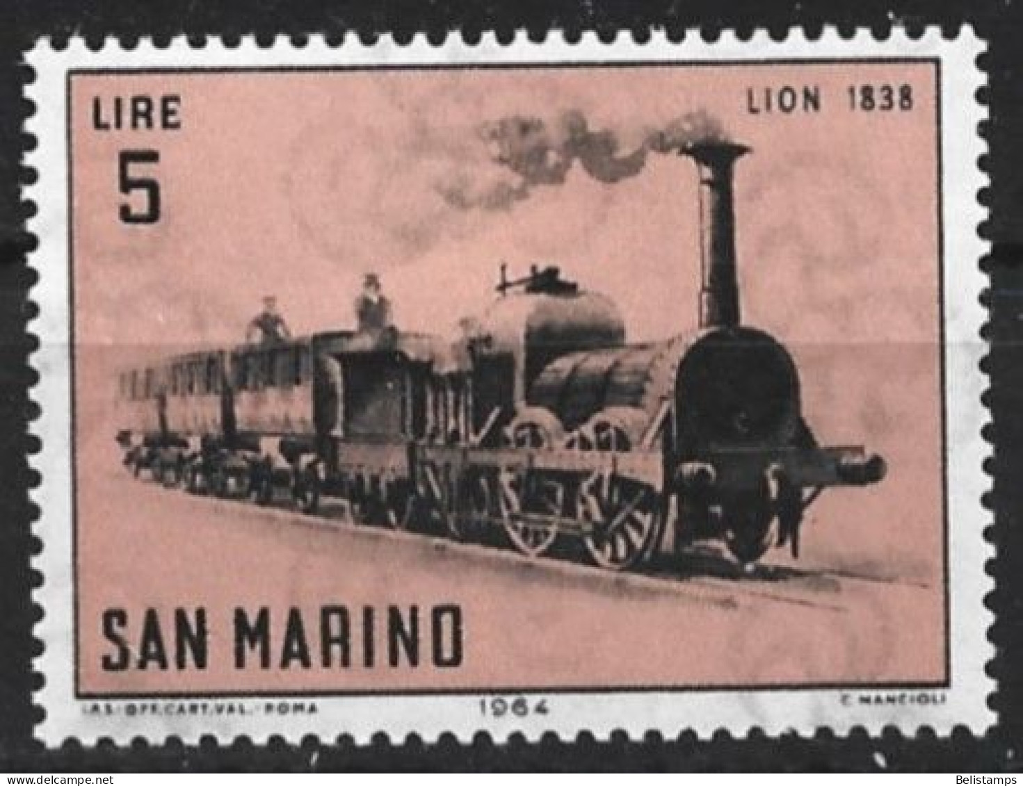 San Marino 1964. Scott #598 (MH) Lion 1838, Locomotive - Neufs