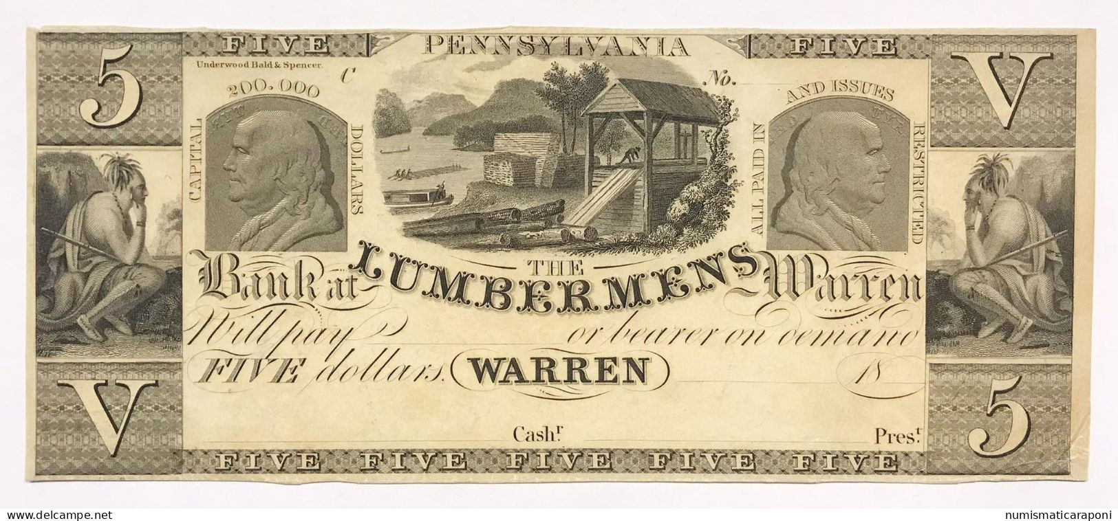 USA U.s.a. 5 Dollars $ Warren Pennysylvania LOTTO 600 - Confederate (1861-1864)