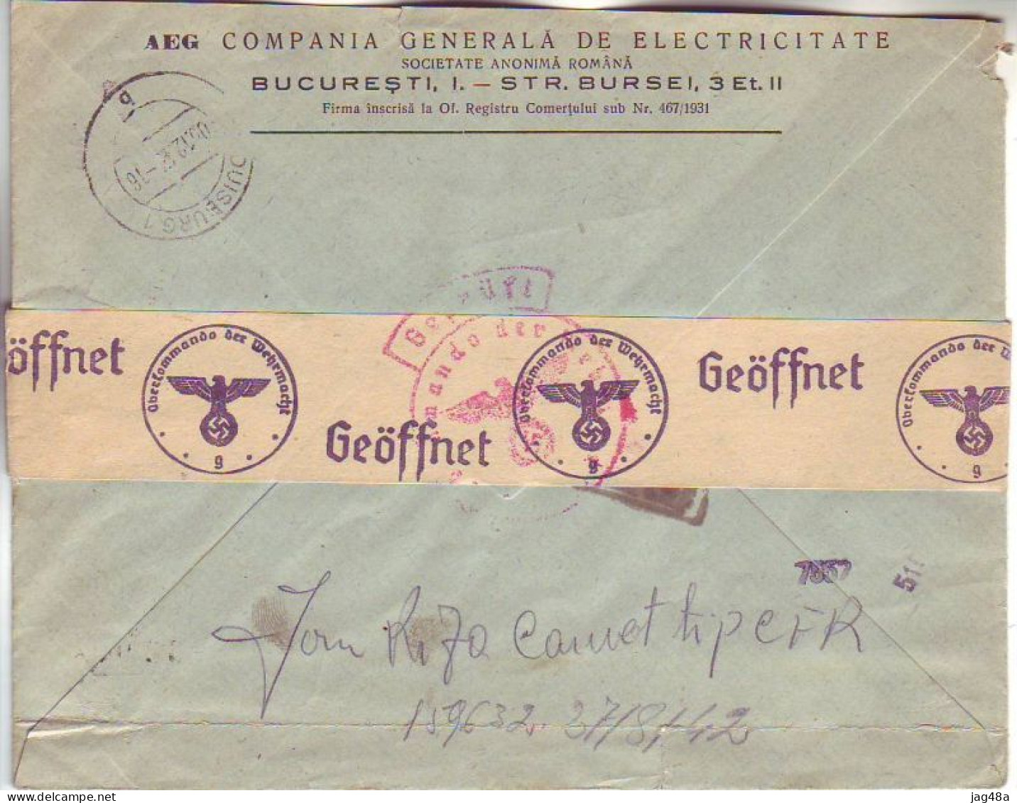 ROMANIA. 1943/Bucuresti,advert.envelope To Duisburg/censured. - 2. Weltkrieg (Briefe)