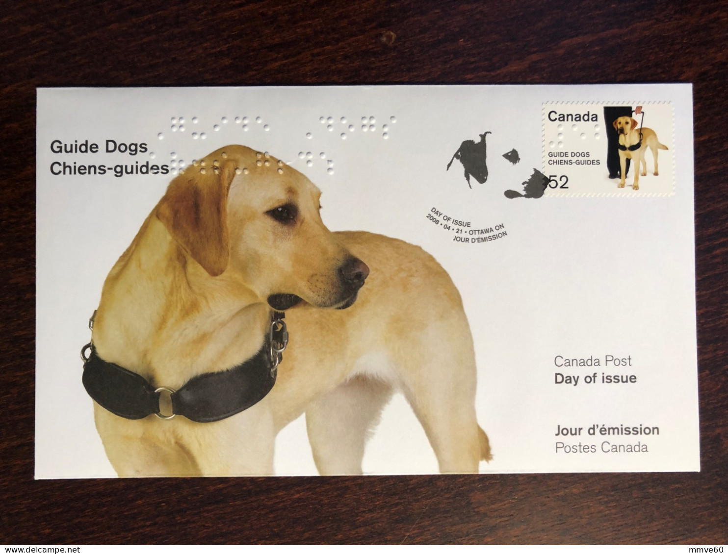 CANADA FDC COVER 2008 YEAR BLIND BRAILLE DOG GUIDE HEALTH MEDICINE STAMPS - Covers & Documents