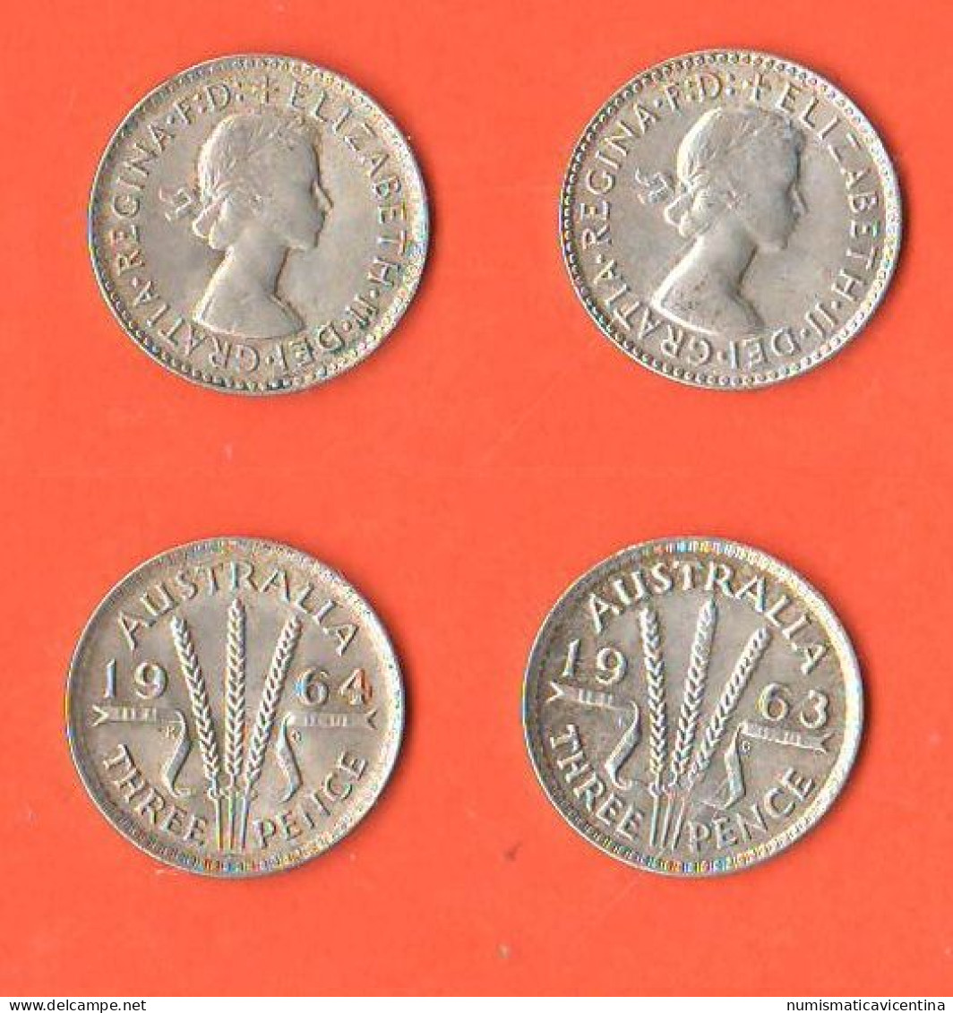 Australia 3 Pence 1963 E 1964 Australie Queen Elizabeth II° 2 X Silver Coins   K 57 - Threepence