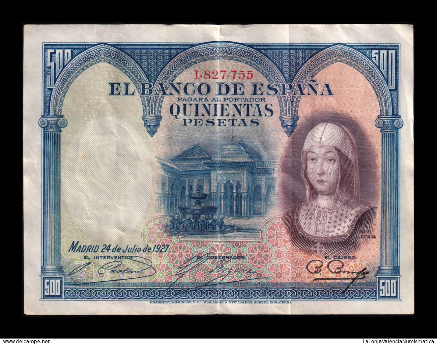 España Spain 500 Pesetas Isabel La Católica 1927 Pick 73 Mbc Vf - 500 Peseten