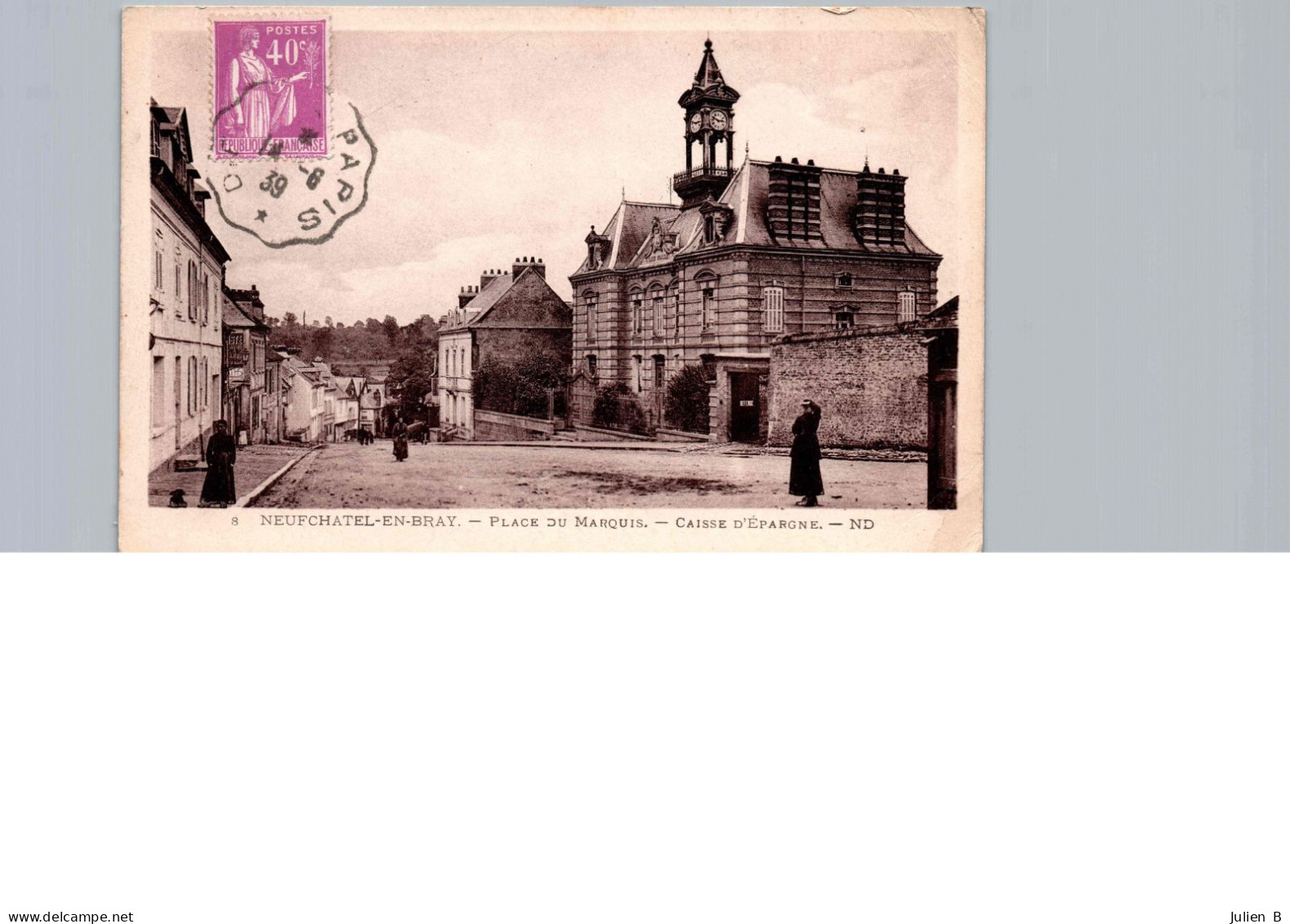 Neufchâtel-en-Bray, Place Du Marquis, Caisse D'épargne, 14 Juin 1938, Timbre 40c, Flamme Postale - Neufchâtel En Bray