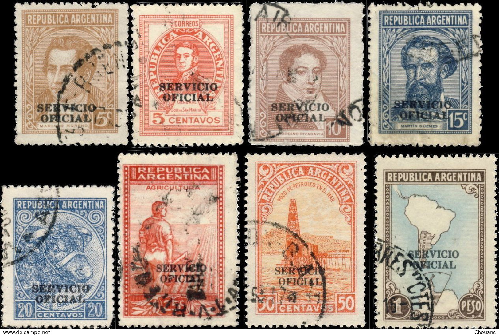 Argentine Service 1938. ~ S 340/47 - 8 Timbres De Service - Oficiales