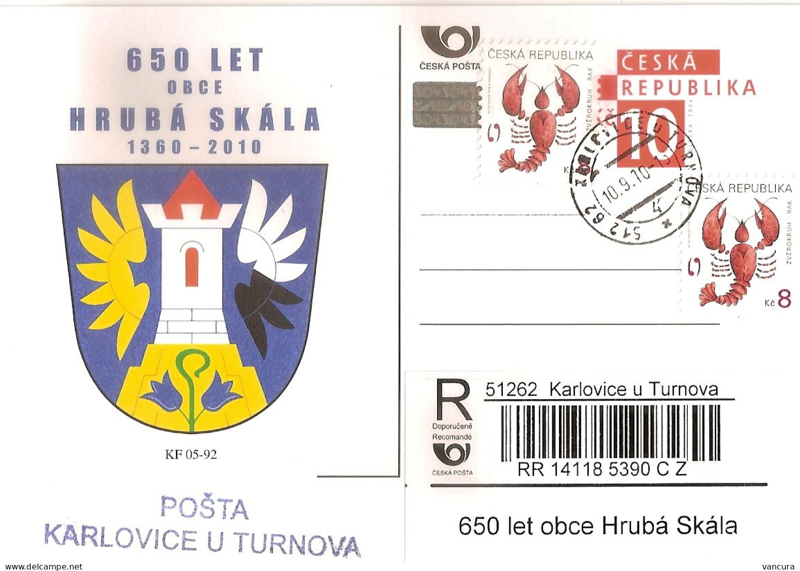 CDV B 644 Czech Republic Hruba Skala Anniversary 2010 NOTICE POOR SCAN, BUT THE CARD IS FINE! - Andere & Zonder Classificatie