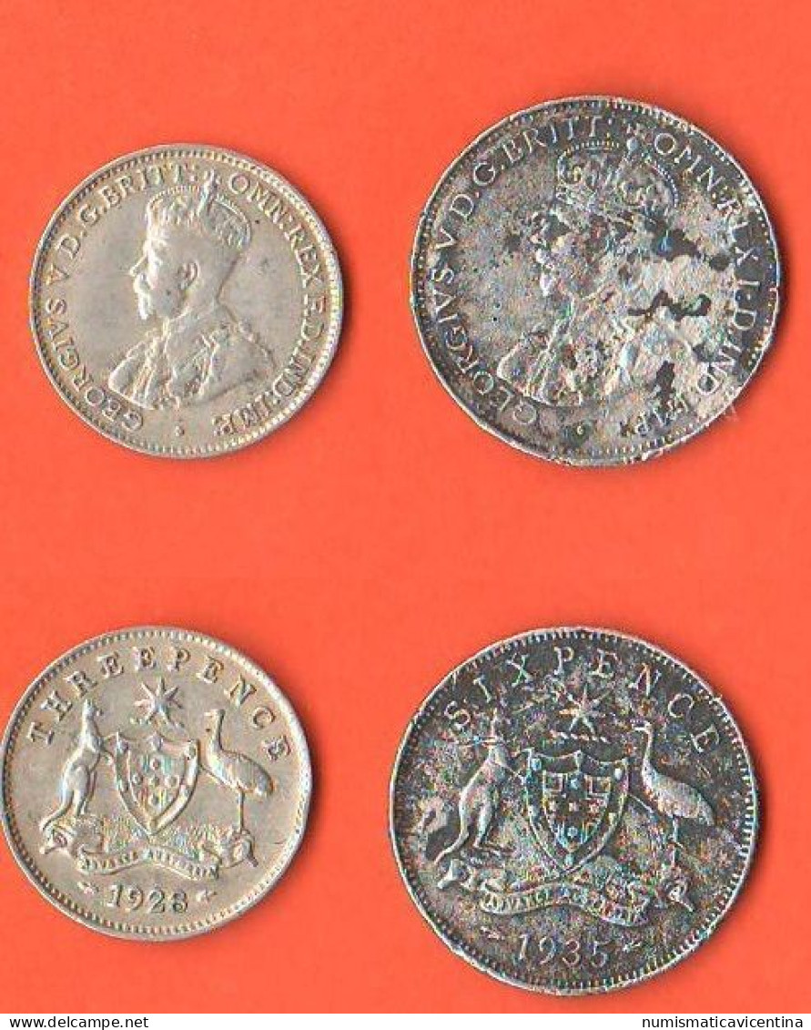 Australia 3 + 6 Pence 1928 E 1935 Australie King Georgius V° Silver Coin  K 24 E 25 - Threepence