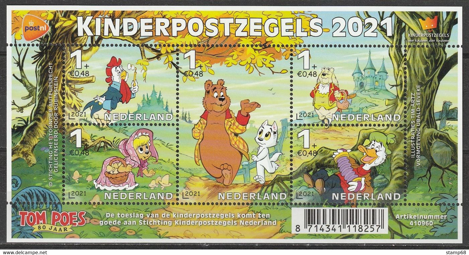 Nederland NVPH 3975 Vel Kinderpostzegels 2021 MNH Postfris Tom Poes & O.B. Bommel Marten Toonder - Ongebruikt