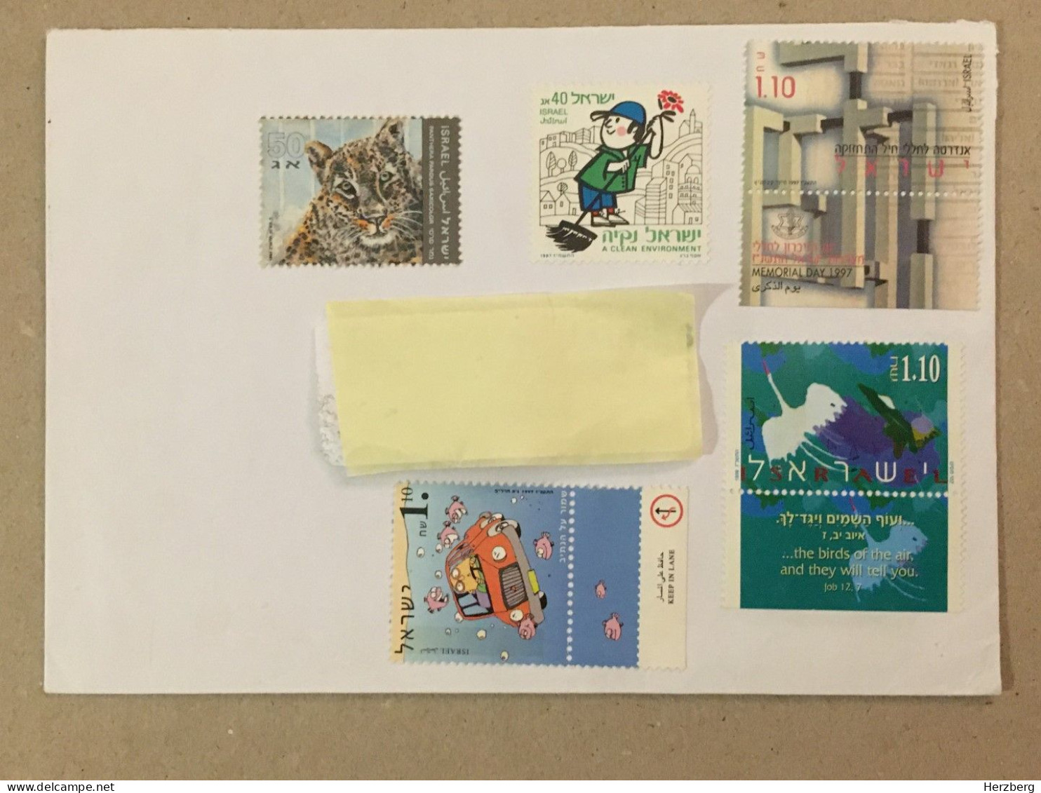 Israel Used Letter Stamp Cover Memorial Day 1997 Birds Comics BD Panther Protection Of Invironment Jewish 2013 Judaica - Lettres & Documents