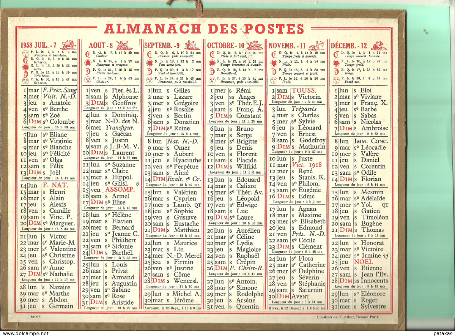 Almanach De La Poste 1958 - Tamaño Grande : 1941-60