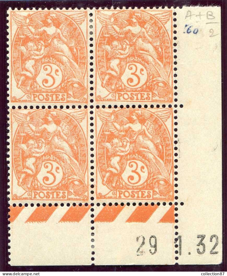 Réf 83 > FRANCE  TYPE BLANC < N° 109 * * & * Coin Daté 29-01-1932 < Neuf Luxe (2Timbres Bas) + Neuf Ch. (2Timbres Haut) - 1900-29 Blanc