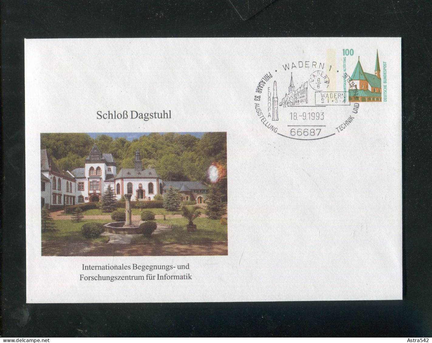 "BUNDESREPUBLIK DEUTSCHLAND" 1993, Privat-Ganzsachenumschlag "Schloss Dagstuhl" SSt. "WADERN" (50086) - Privé Briefomslagen - Gebruikt
