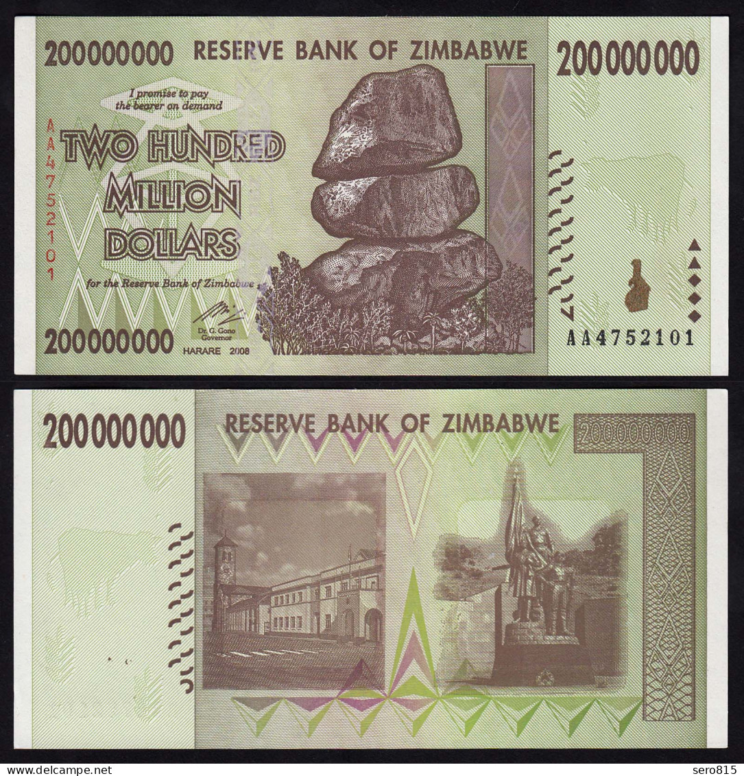 Simbabwe - Zimbabwe 200 Millionen Dollars 2008 Pick 81 UNC   (17900 - Other - Africa