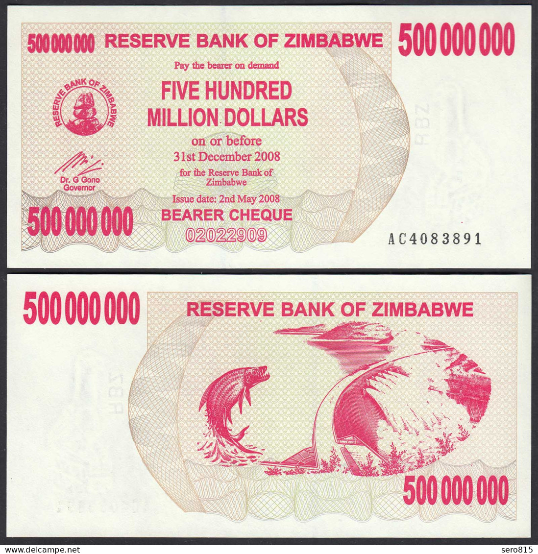 Simbabwe - Zimbabwe 500 Millionen Dollars 2008 Pick 60 UNC (1)    (27695 - Other - Africa