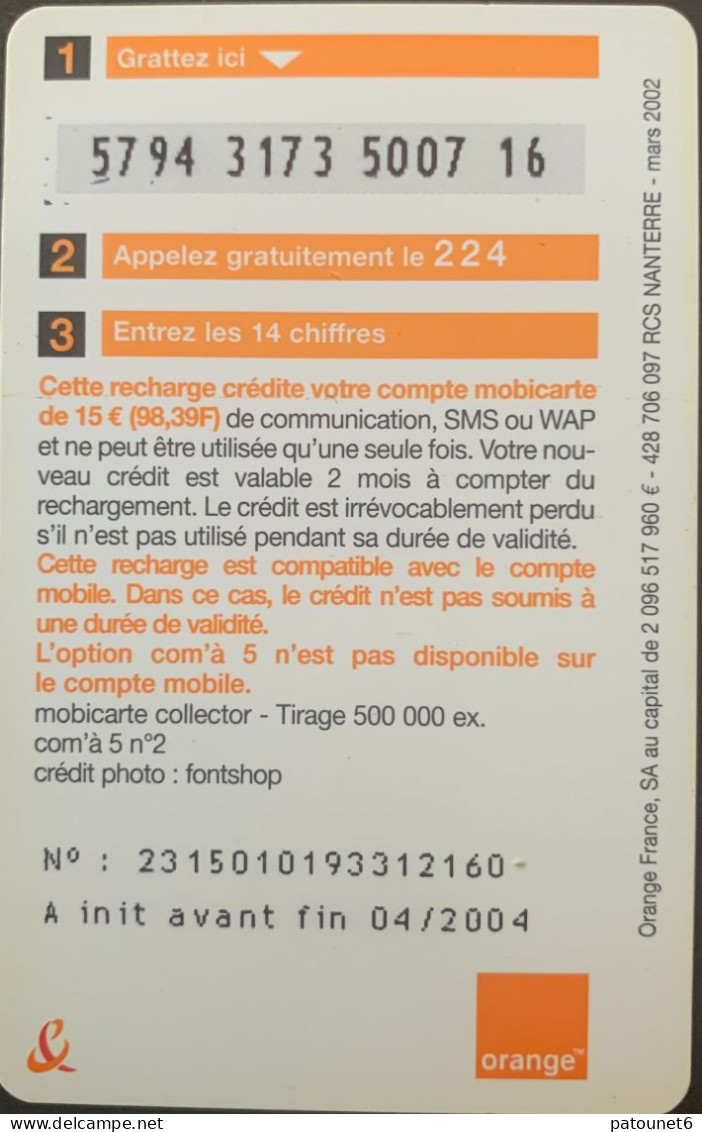 MBC 222 B -  COM A 5 N° 2  -  15 E. - Cellphone Cards (refills)