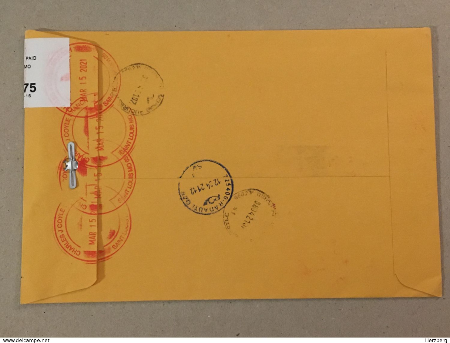USA United States 2021 Used Letter Stamp Cover Registered QR Barcode Label Printed Sticker Stamp Saint Louis - Briefe U. Dokumente