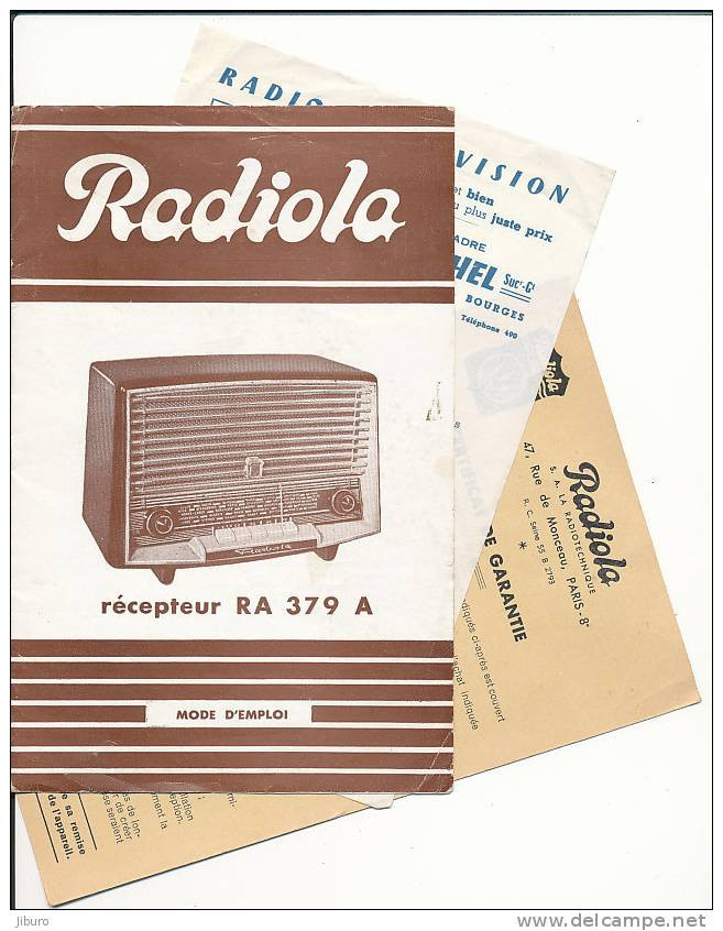Notice Récepteur RADIOLA RA 379 A + Facture + Certificat De Garantie / Poste De Radio // VP 1/02 - Material Y Accesorios