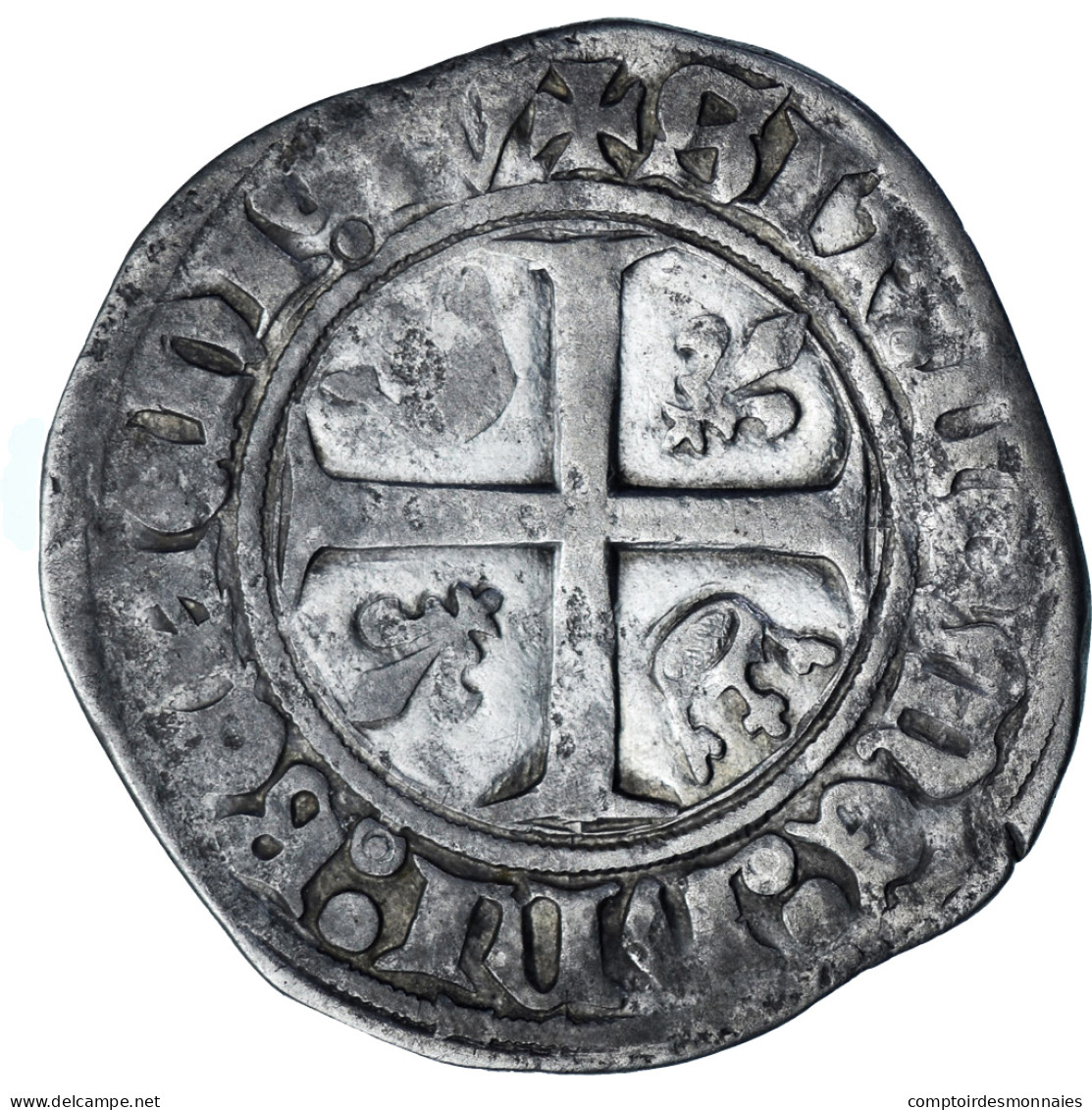 France, Charles VI, Blanc Guénar, 1380-1422, Saint-Quentin, Billon, TB+ - 1380-1422 Karl VI. Der Vielgeliebte