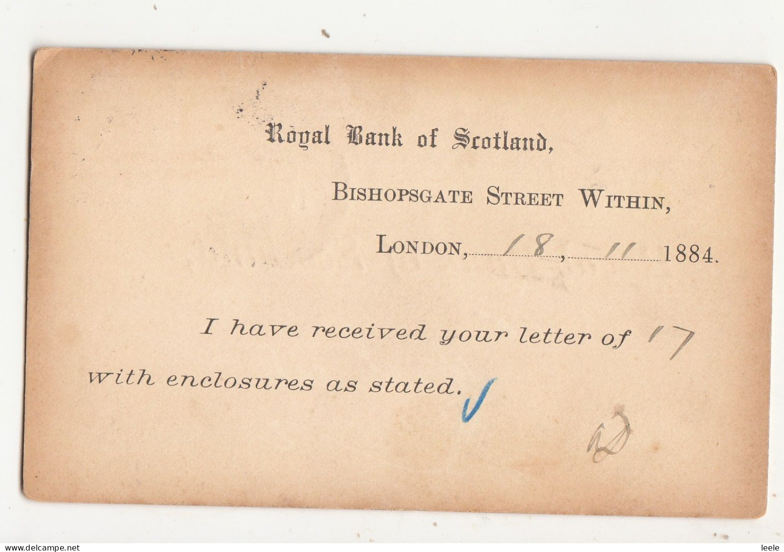 BU93. Antique Business Postcard. Royal Bank Of Scotland. Postal History. 1884 - Royaume-Uni