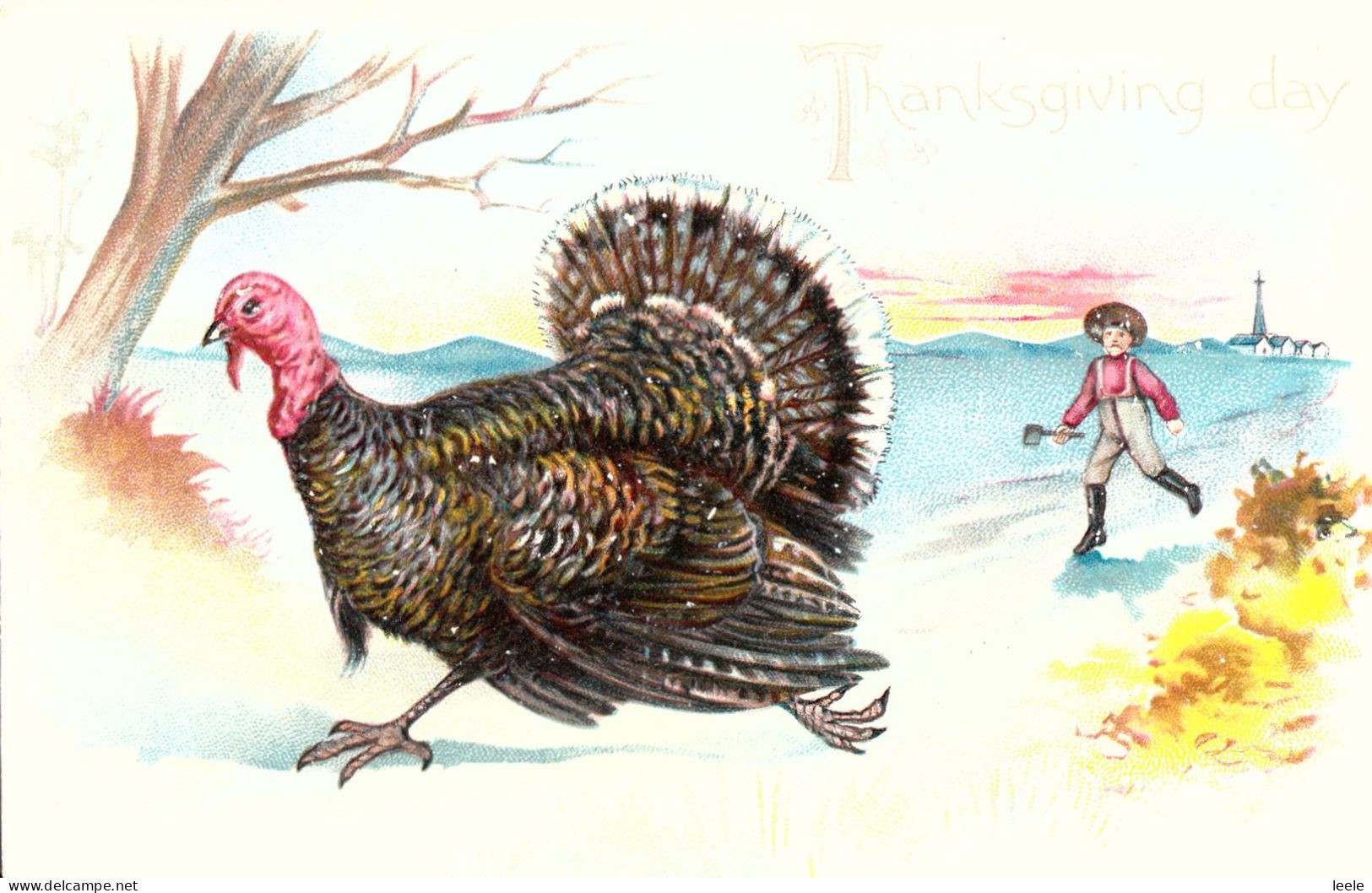 BU53. Vintage Tucks Postcard. Thanksgiving. Man Chasing Turkey With An Axe. - Giorno Del Ringraziamento