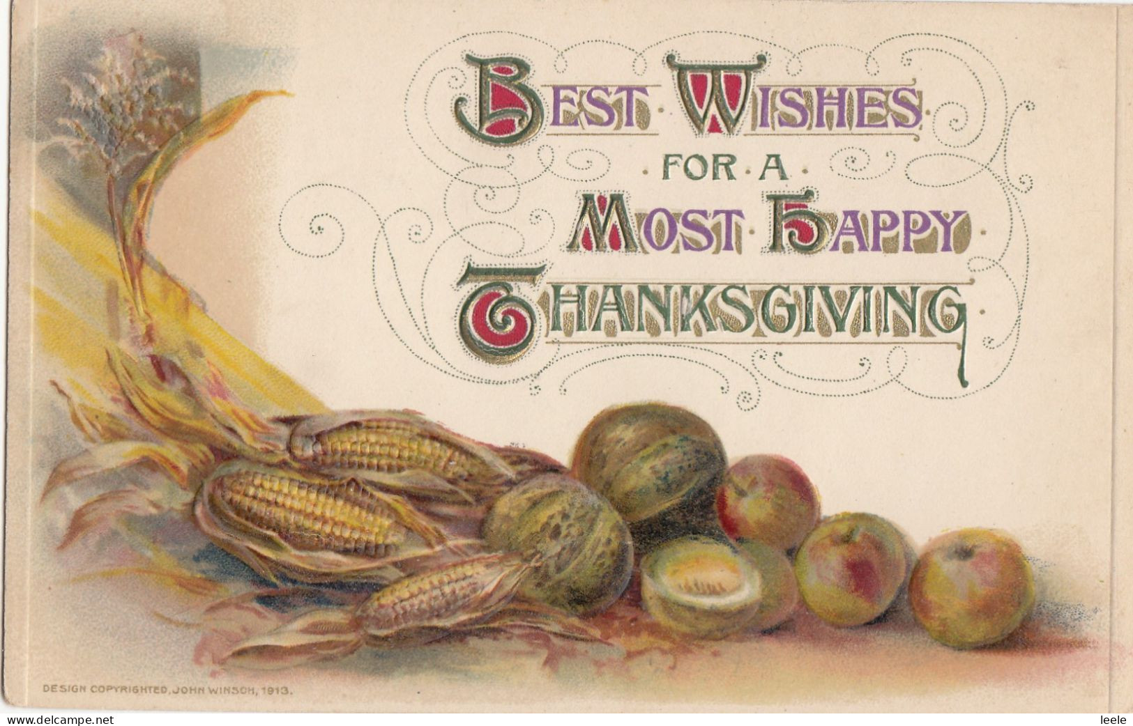 BU33.Vintage Greetings Postcard.Embossed Fruit. Thanksgiving.John Winsom - Giorno Del Ringraziamento