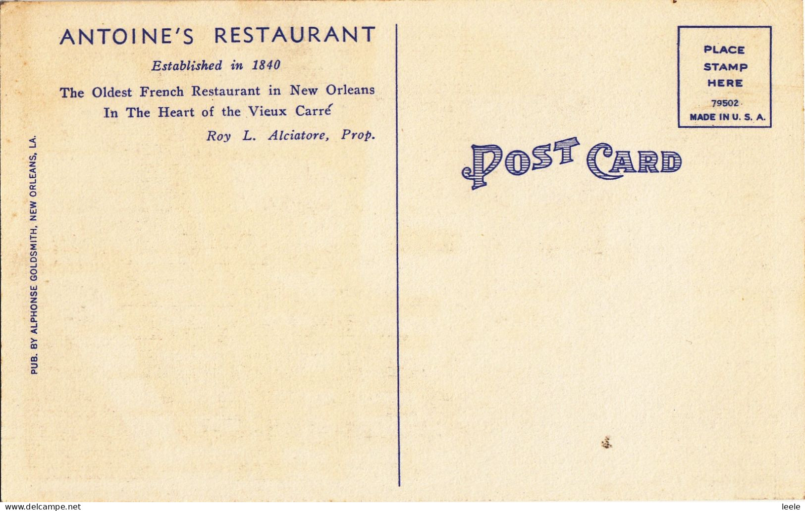 BU02. Vintage US Postcard. Antoine's Restaurant, 713 St. Louis St. New Orleans - New Orleans