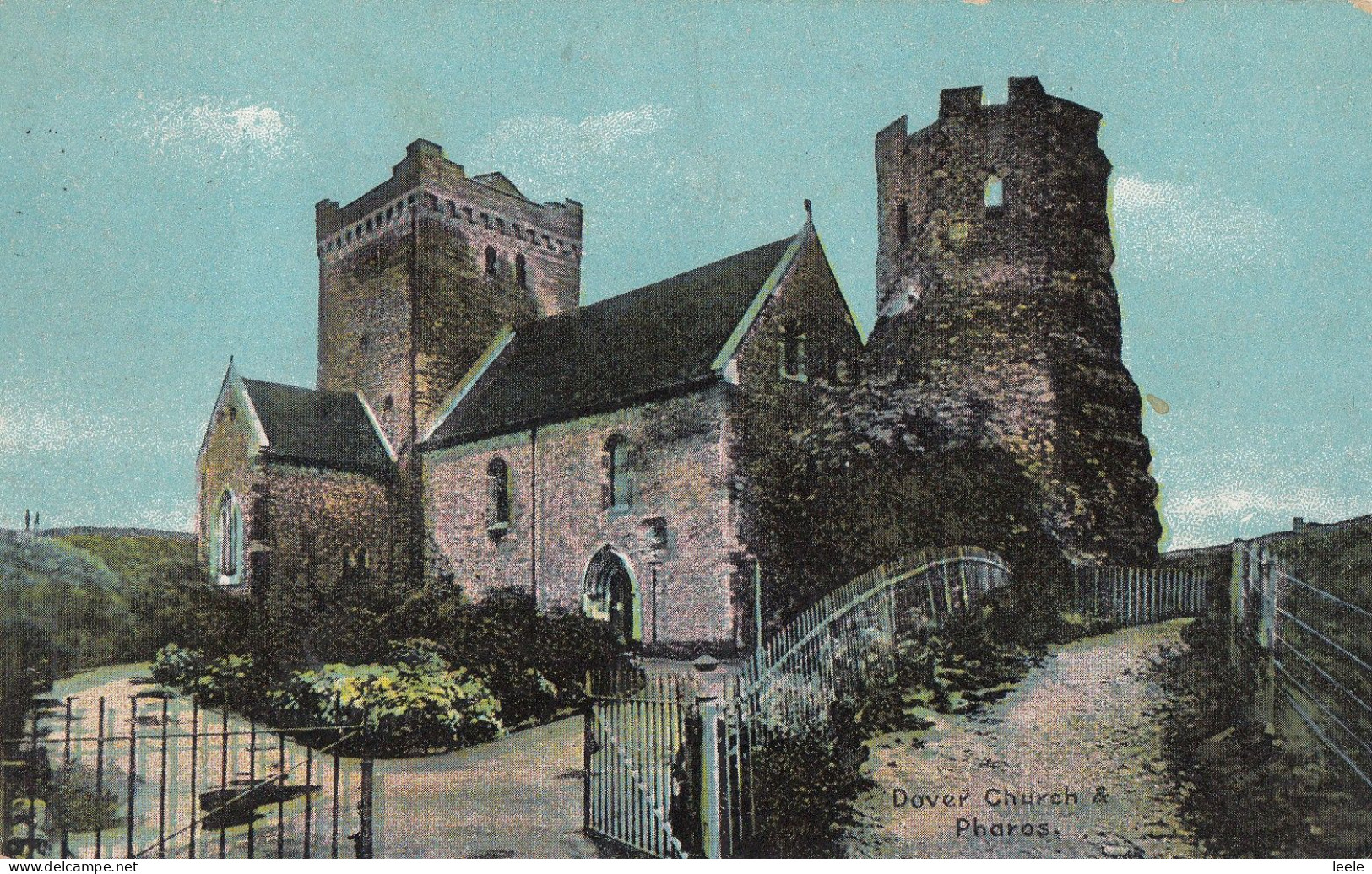 BU77.  Vintage Postcard.  Dover Church And The Roman Pharos Lighthouse - Dover