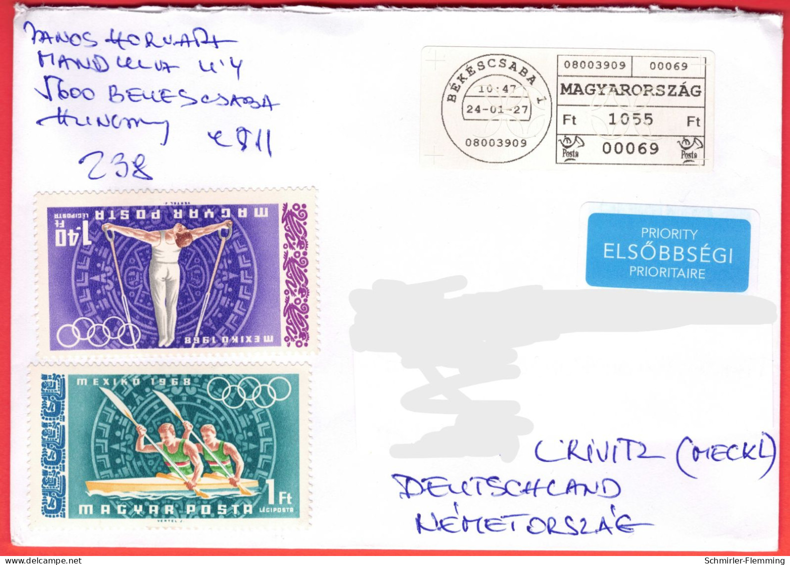 Hungary R-Brief To Germany (Crivitz) Olympia 1968 Mexiko, Feinst - Covers & Documents