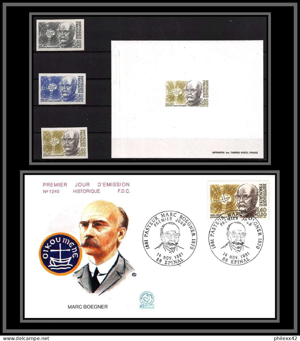 France N°2153 Marc Boegner Protestant Ecrivain Writer Epreuve + Essai (trial Color Proof) + Non Dentelé Imperf ** + Fdc  - Essais De Couleur 1945-…