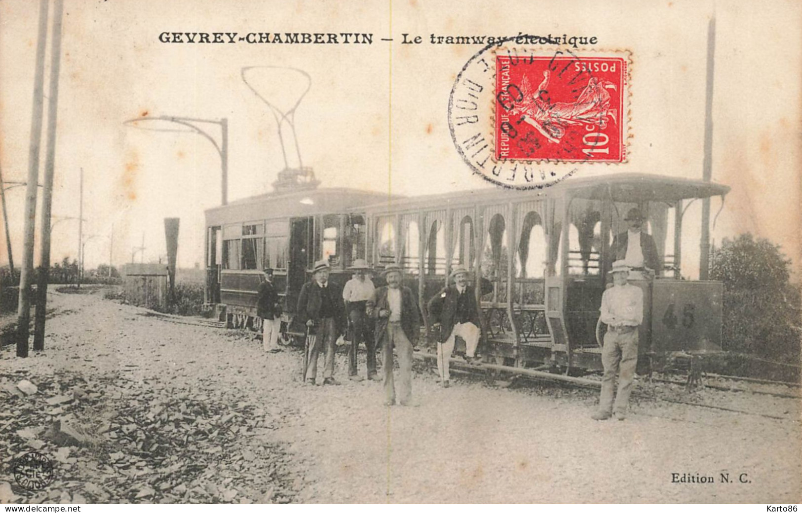 Gevrey Chambertin * 1909 * La Tramway électrique N°45 * Tram Ligne Chemin De Fer Côte D'or * Conducteur * Villageois - Gevrey Chambertin