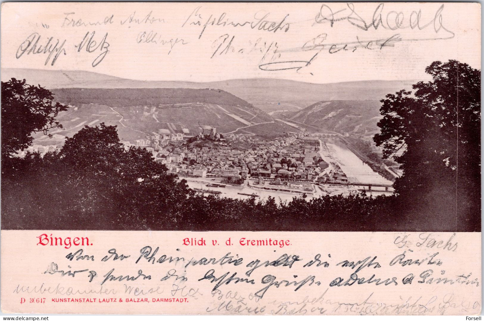 Bingen , Blick V.d. Eremitage (Bahnpost Stempel: Cöln-Frankfurt 1903 - Bingen