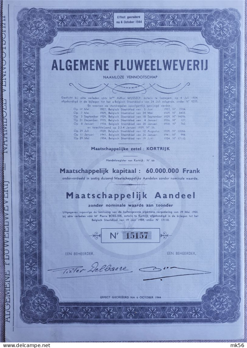Algemeene Fluweelweverij - Kortrijk - 1954 - Tessili