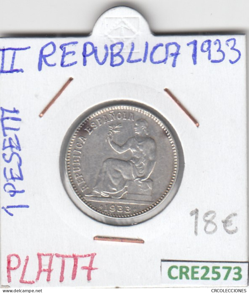 CRE2573 MONEDA ESPAÑA II REPUBLICA 1 PESETA 1933 - Otros & Sin Clasificación