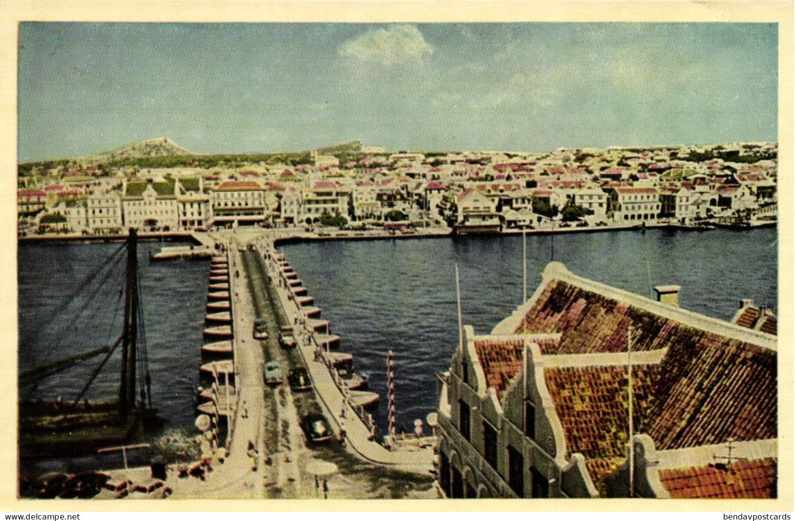 Curacao, N.A., WILLEMSTAD, Pontoon Bridge (1950s) Curiosa Postcard (2) - Curaçao