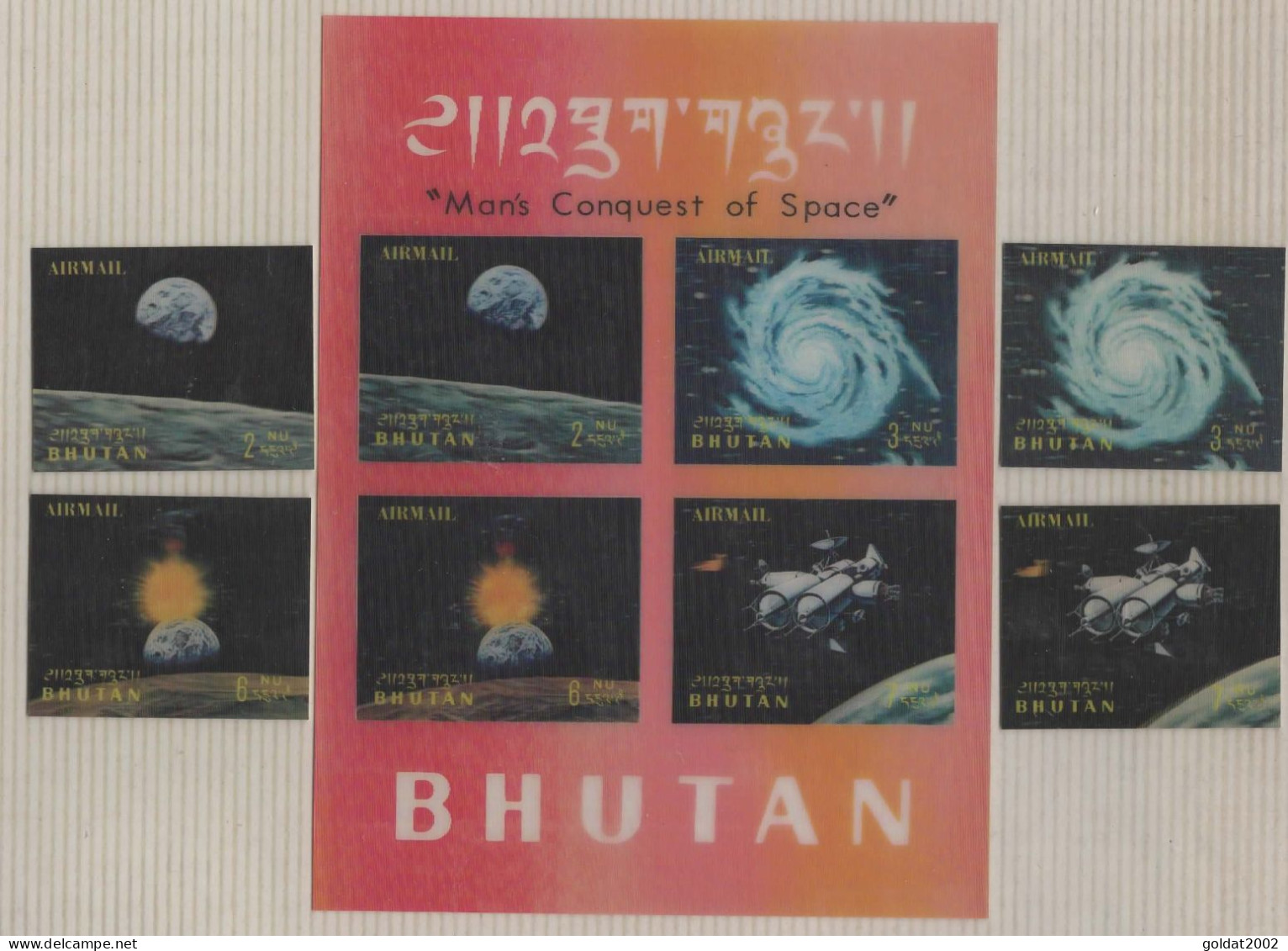 Bhutan 1970 , " MAN'S Conquest Of Space " ,  Sheet + 4 Stamps , 3D , Unusual - Bhoutan