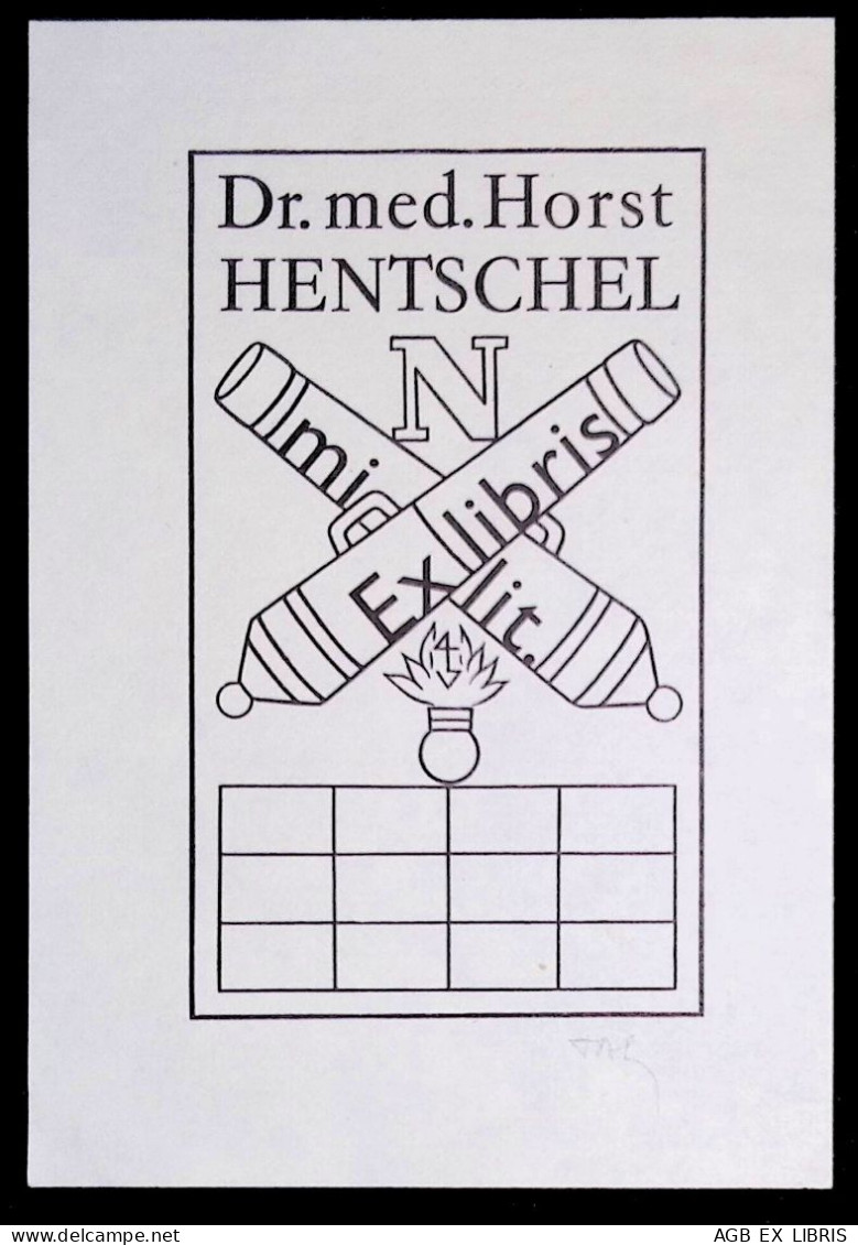 EX LIBRIS  GERHARD TAG Per DR. MED. HORST HENTSCHEL L27b-F01 STAMPA MARRONE - Exlibris