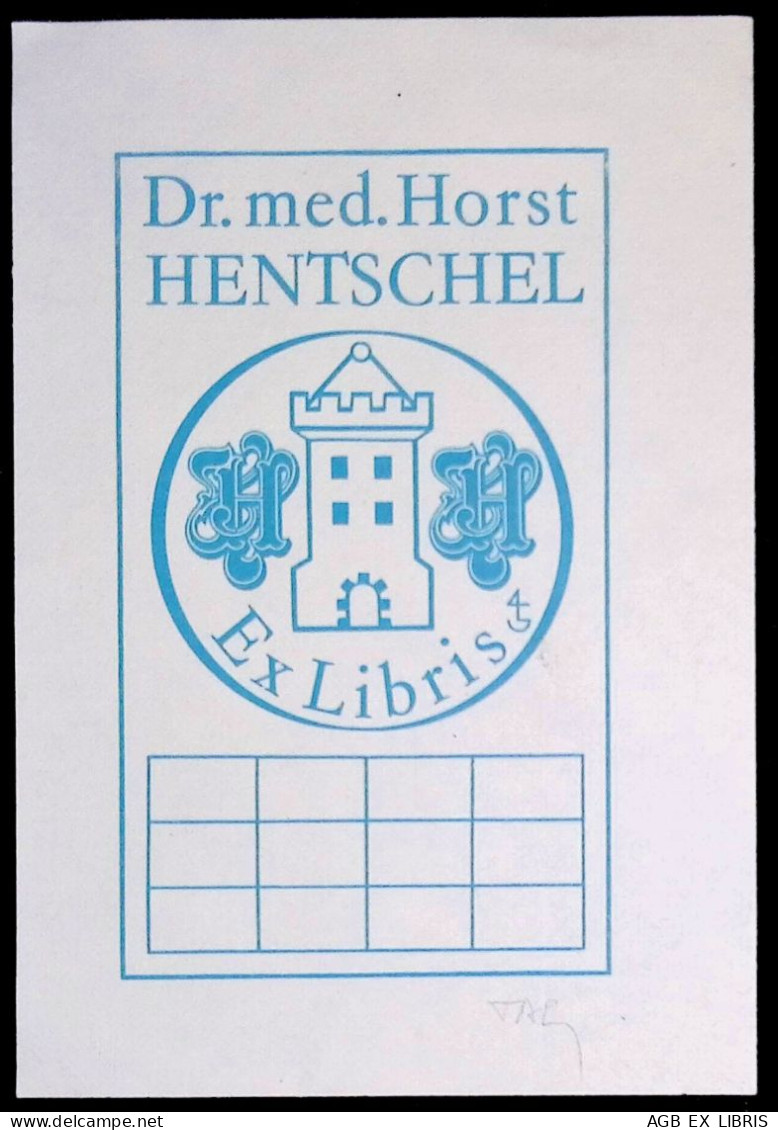 EX LIBRIS  GERHARD TAG Per DR. MED. HORST HENTSCHEL L27b-F01 STAMPA AZZURRA - Exlibris