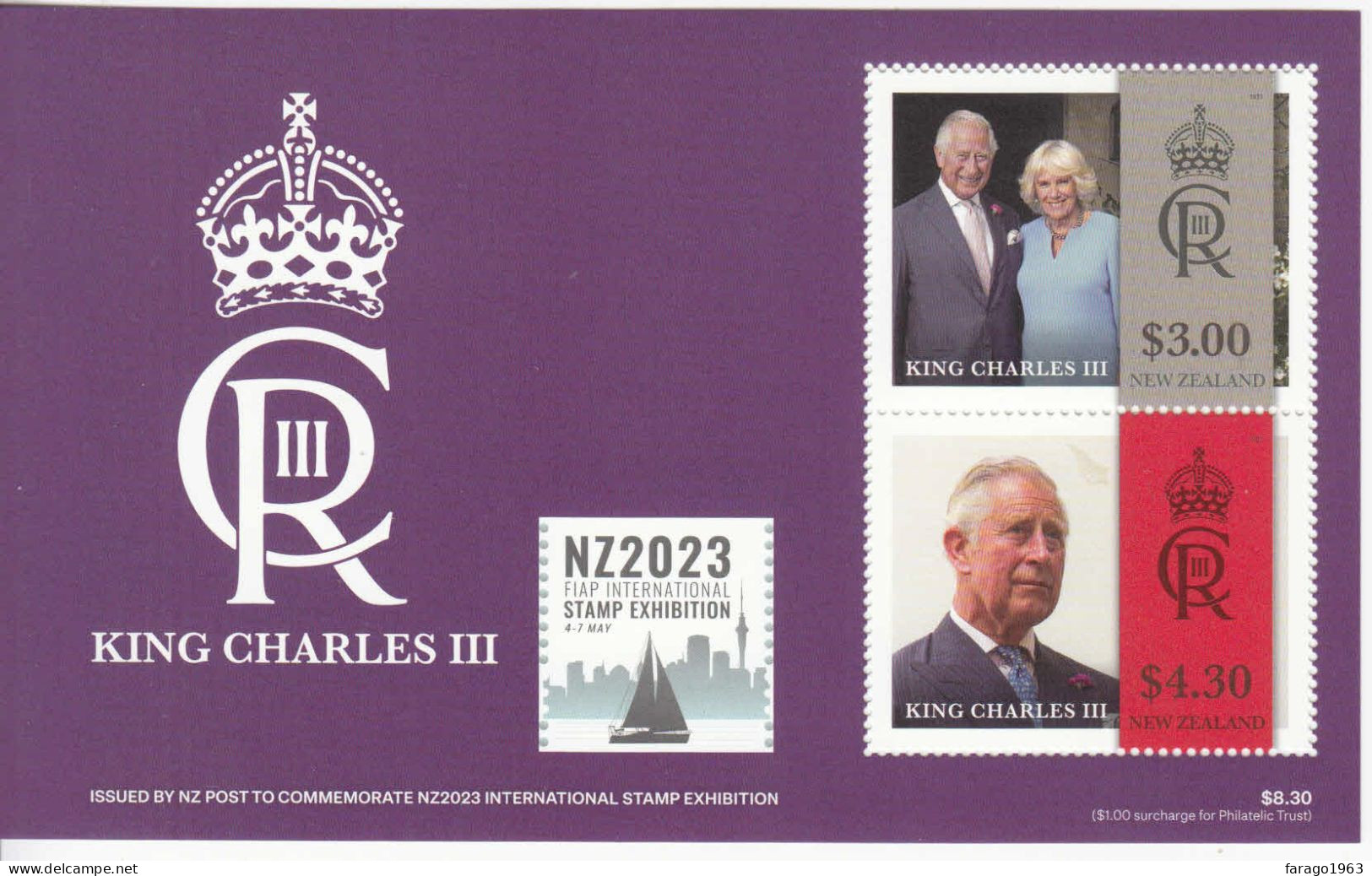 2023 New Zealand King Charles Royalty Souvenir Sheet MNH @ BELOW FACE VALUE - Neufs