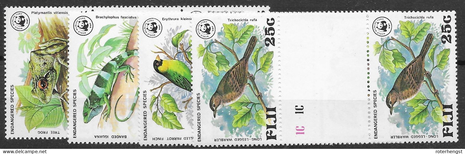 Fiji Mnh ** Gutter Pairs Frog And Bird Set - Stamps Alone 52 Euros 1979 WWF - Fiji (...-1970)