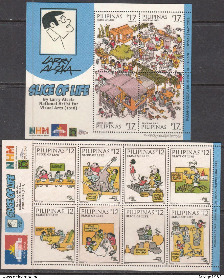 2022 Philippines Comics Humour Culture Larry Alcala Pottery Guitars Musical Instruments Complete Set Of 2 Sheets - Philippines