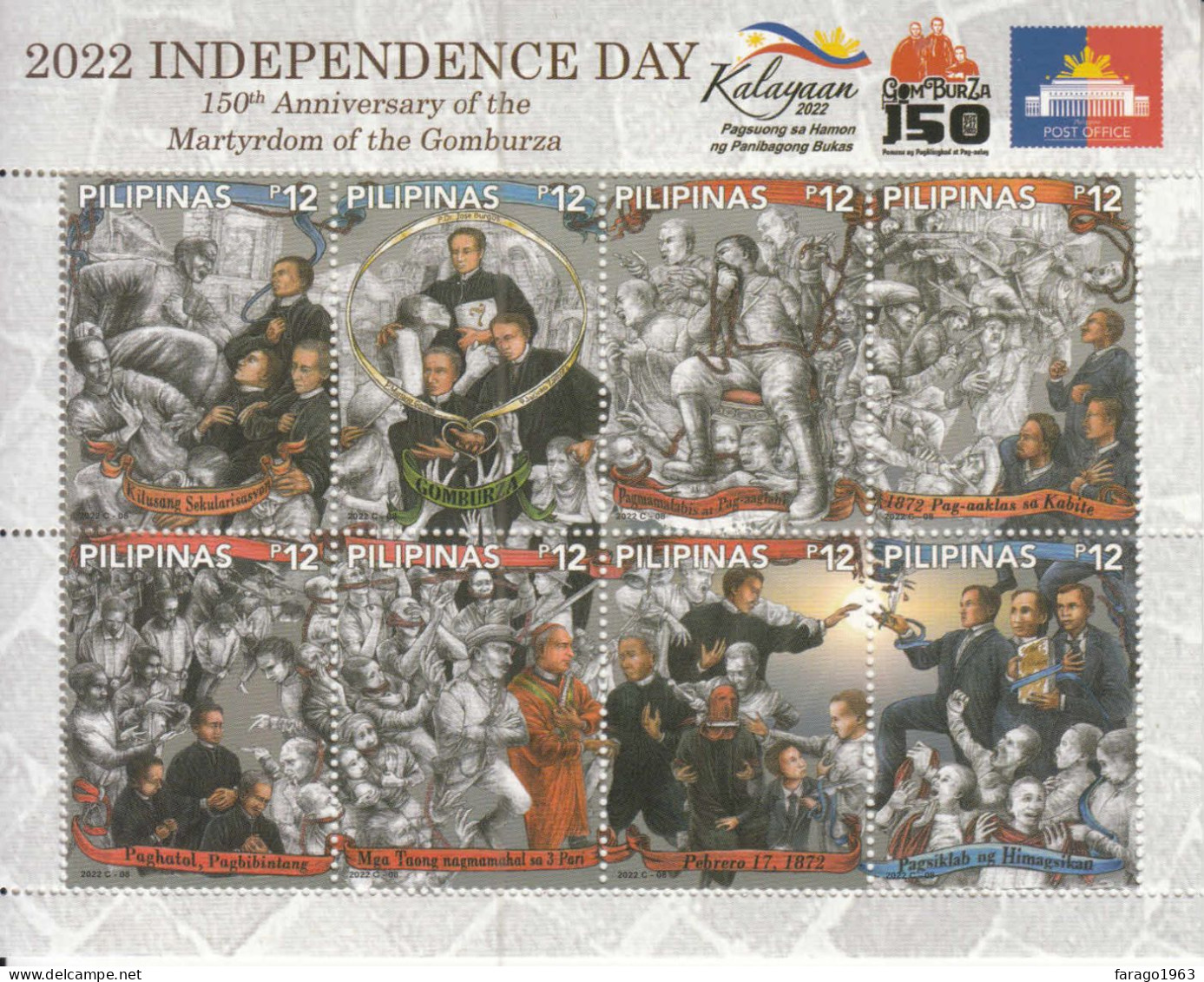 2022 Philippines Independence Day Martyrdom Of The Gomburza Miniature Sheet Of 8 MNH - Philippinen