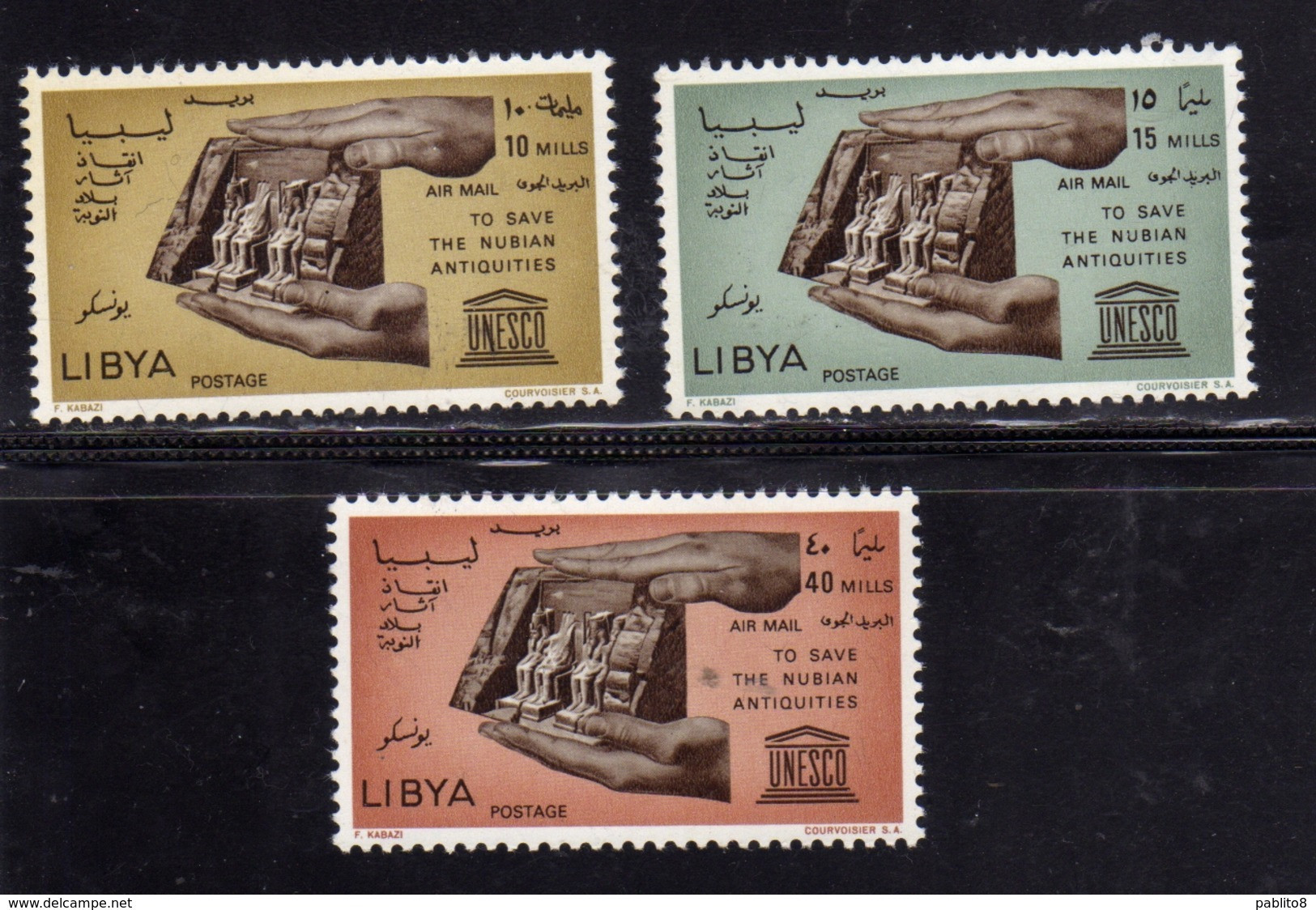 LIBYA LIBIA KINGDOM REGNO 1966 POSTA AEREA AIR MAIL SAVE THE NUBIAN ANTIQUITIES MONUMENTS MONUMENTI NUBIA SERIE SET MNH - Libye