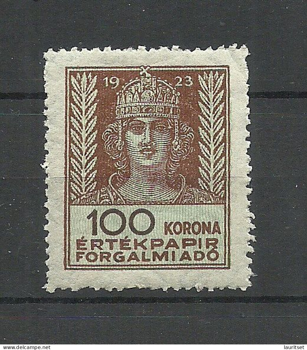 UNGARN HUNGARY 1923 Revenue Tax Steuermarke 100 Korona MNH Gebührenmarke - Revenue Stamps