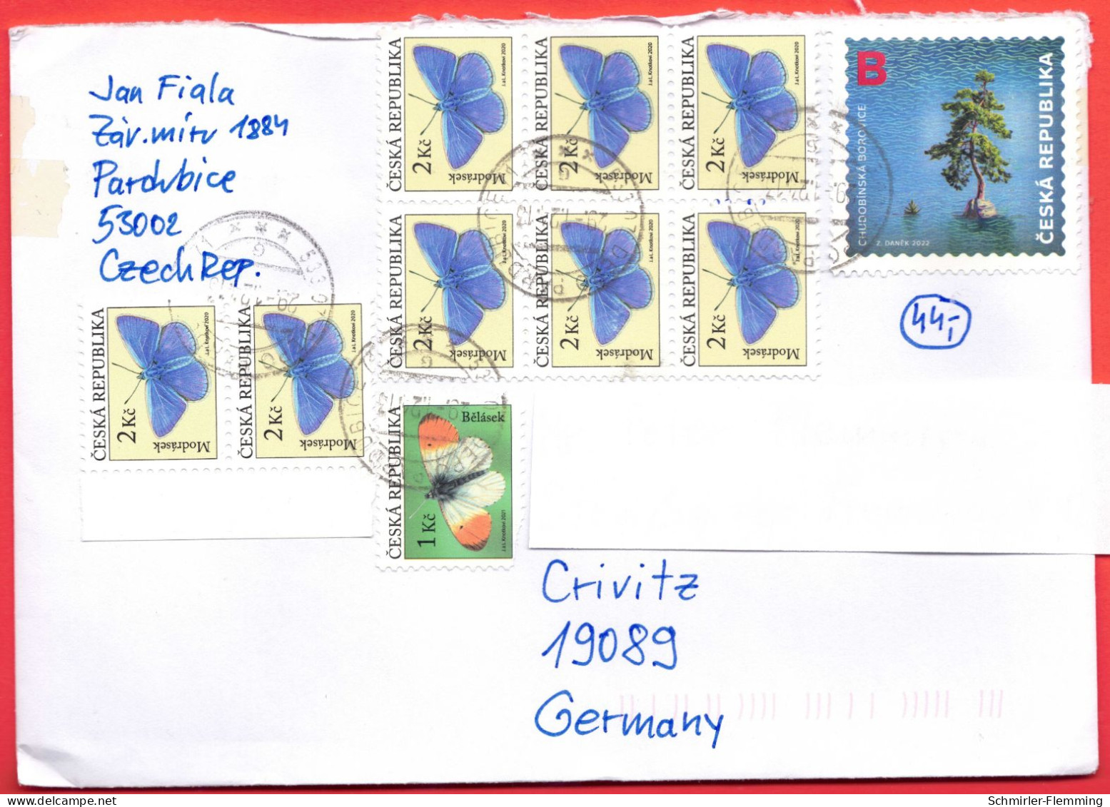 Czech Rep. Letter To Germany (Crivitz) Schmetterlinge/Baum, Feinst - Lettres & Documents