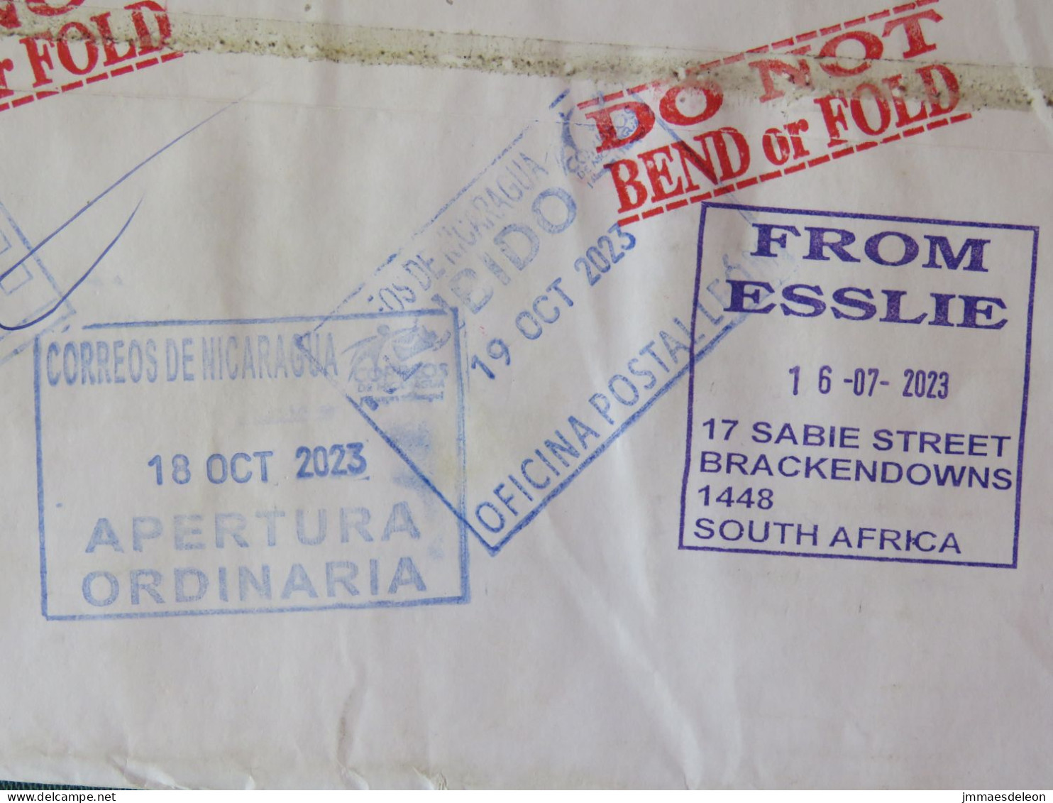 South Africa 2023 Cover To Nicaragua - Transit Label From Belgium On Souvenir Sheet - Cartas & Documentos
