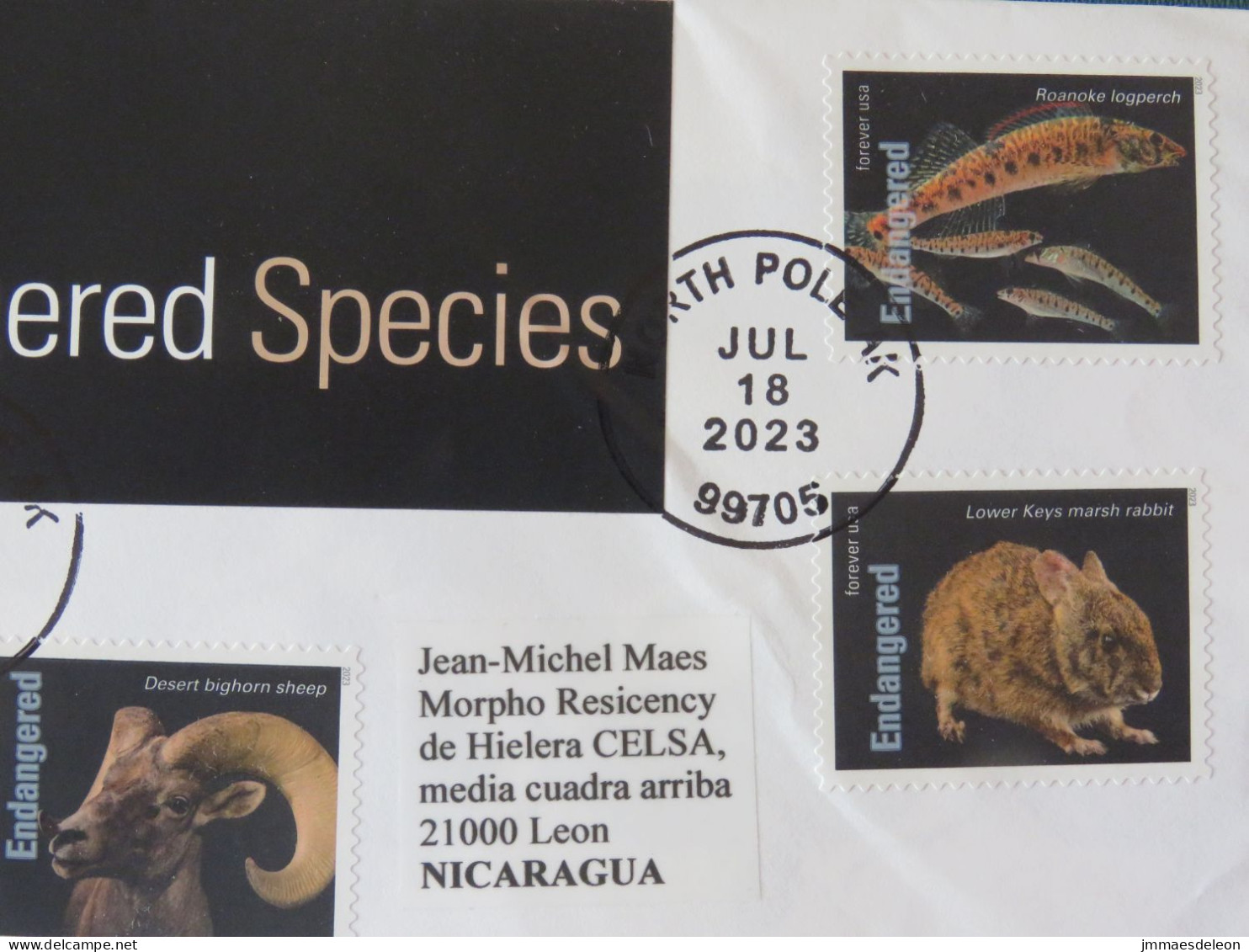 USA 2023 Cover North Pole To Nicaragua - Endangered Animal Species - Covers & Documents