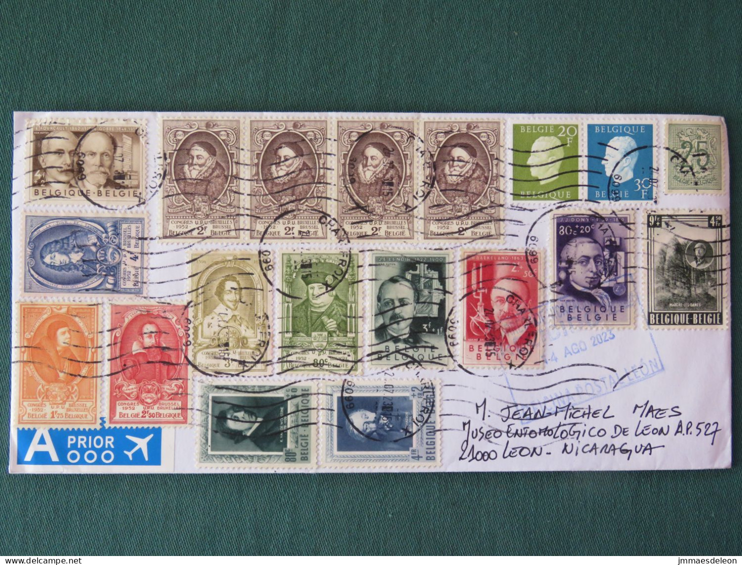 Belgium 2023 Cover To Nicaragua Old Stamps Scientific People Albert - Lettres & Documents
